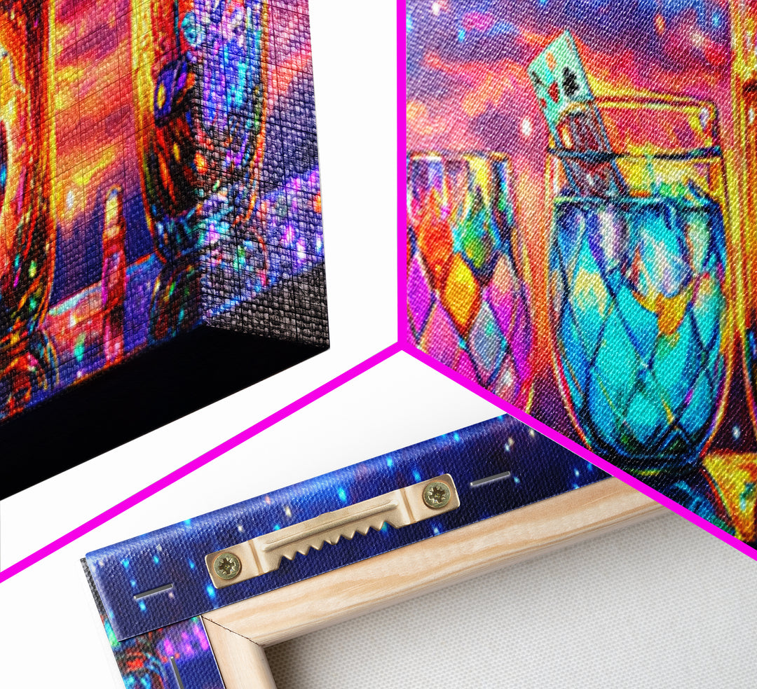 Glowing Cocktail Glasses At Twilight Wall Art, Colorful Bar Cart Canvas Print, Home Bar Decor, Martini And Wine Lover Gift