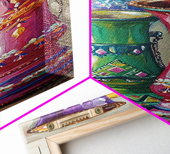 Colorful Painted Western Boot Vases Wall Art, Boho Southwestern Decor, Eclectic Farmhouse Canvas Print, Living Room Gift