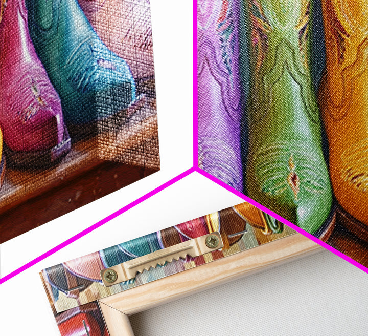 Bright Leather Cowgirl Boots With Floral Stitching Wall Art, Western Decor, Boho Wall Art Print, Rustic Farmhouse Gift For Her