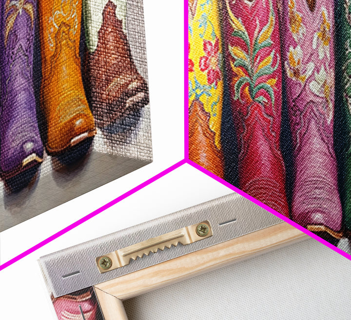 Floral Embroidered Western Boots Framed Canvas Print, Cowgirl Wall Art, Rodeo Room Decor, Rustic Ranch Gift, Boho Decor, Home Decor