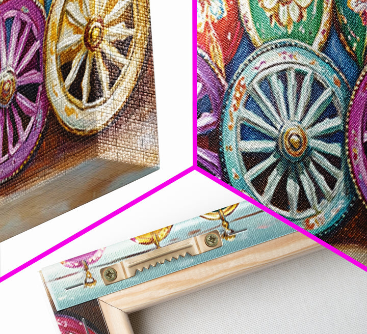 Ornate Painted Wagon Wheels Framed Canvas Print, Southwestern Wall Art, Ranch Decor, Cowgirl Room Decor, Rustic Gift, Home Decor