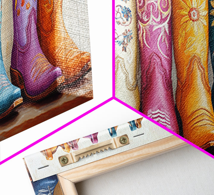 Vibrant Floral Cowgirl Boots In Blue Red Green And Orange Canvas Print, Western Wall Art, Boho Farmhouse Decor Gift For Her