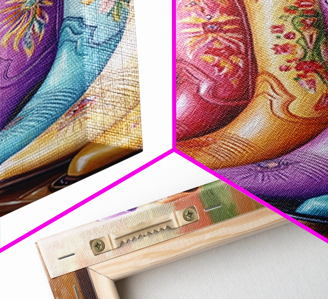 Bright Embroidered Cowboy Boots Wall Art, Western Cowgirl Canvas Print, Colorful Living Room Decor, Rustic Bedroom Wall Art
