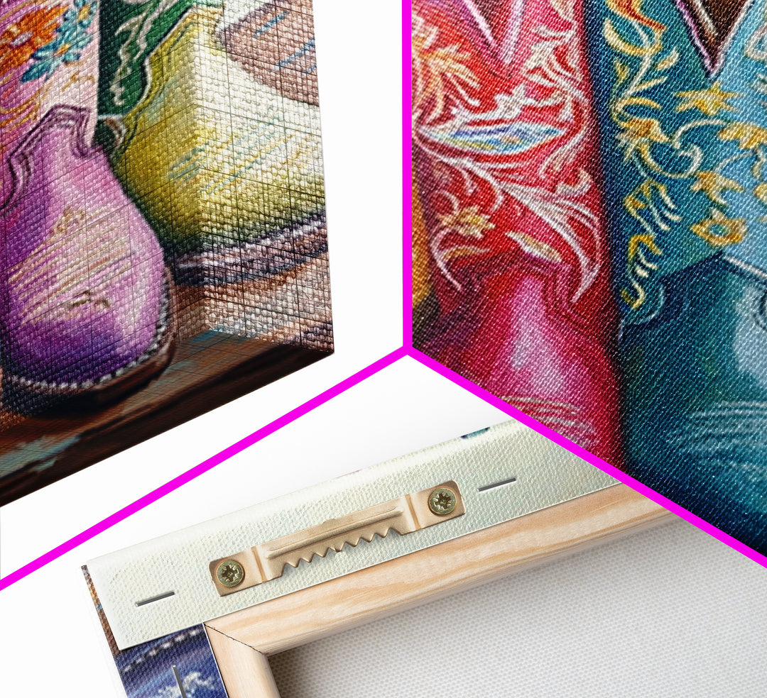 Tall Turquoise Red And Purple Cowboy Boots Canvas Print, Floral Western Wall Art, Cowgirl Ranch Decor, Gift For Her Home Decor