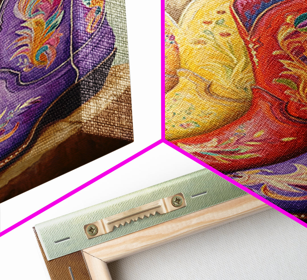 Purple Red And Yellow Embroidered Cowboy Boots Framed Canvas Print, Western Wall Art, Cowgirl Decor, Southwestern Gift For Her