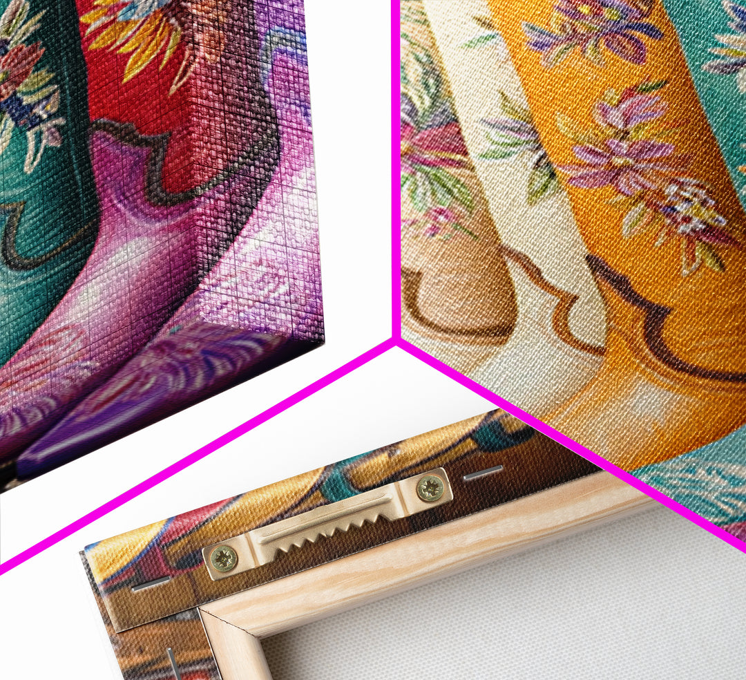 Embroidered Floral Cowboy Boots Canvas Print, Western Wall Art, Cowgirl Decor, Rustic Home Decor, Housewarming Gift, Living Room Decor