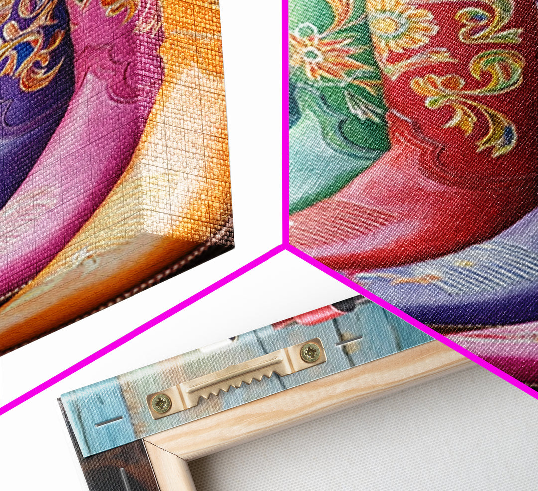 Bright Floral Cowboy Boots Wall Art, Western Boot Print, Cowgirl Room Decor, Rustic Farmhouse Canvas Wall Art, Housewarming Gift
