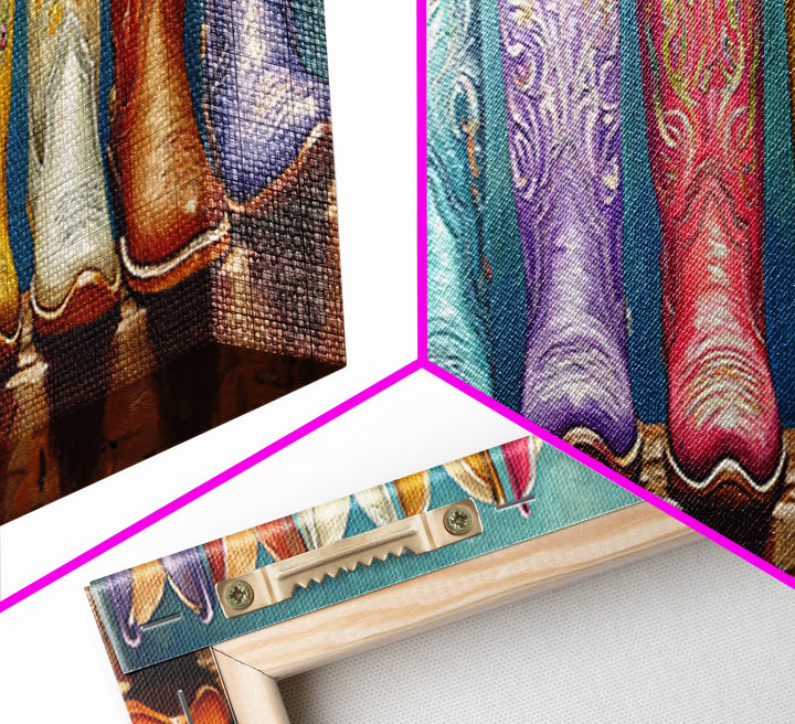 Vibrant Floral Cowgirl Boots Wall Art, Western Wall Decor, Maximalist Canvas Print, Boho Home Decor, Trendy Gift For Her