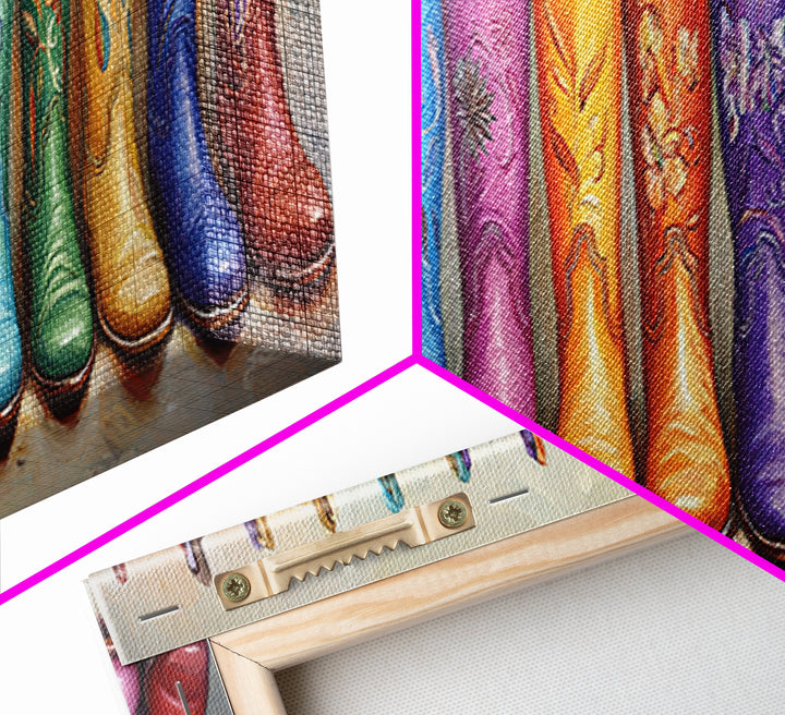Rainbow Embroidered Cowboy Boots Wall Art, Western Decor, Cowgirl Gift, Rustic Farmhouse Decor, Long Horizontal Art Print