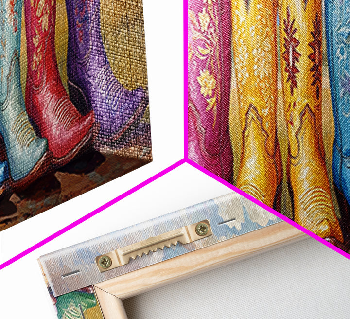 Colorful Cowboy Boots In Prairie Landscape Wall Art, Western Cowgirl Decor, Rustic Farmhouse Canvas Print, Above Sofa Art