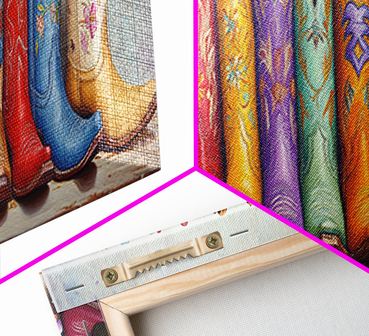 Colorful Embroidered Cowboy Boots Wall Art, Western Cowgirl Decor, Boho Ranch Living Room Print, Rustic Housewarming Gift
