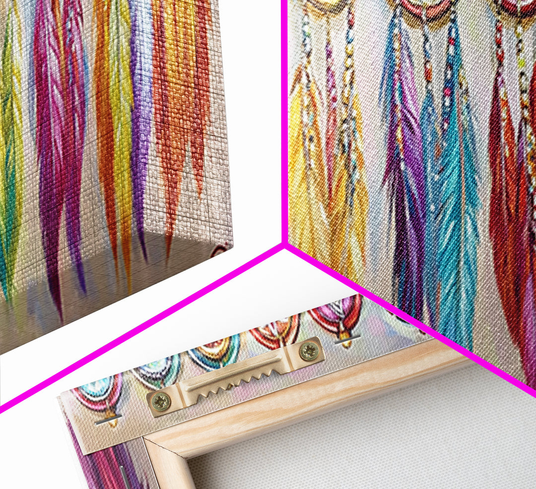 Colorful Dreamcatcher Feather Wall Art, Boho Western Decor, Southwestern Nursery Print, Vibrant Tribal Housewarming Gift
