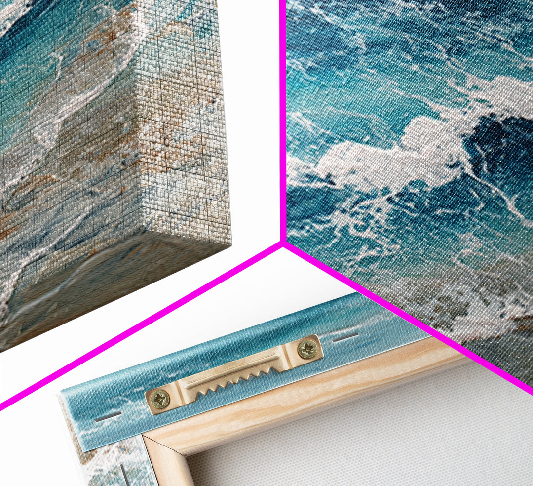 Serene Ocean Tide Seen from Above Framed Canvas Print, Above Bed Art, Photography Prints, Bedroom Decor, Oil Painting, Serenity, ABA-1x1-21