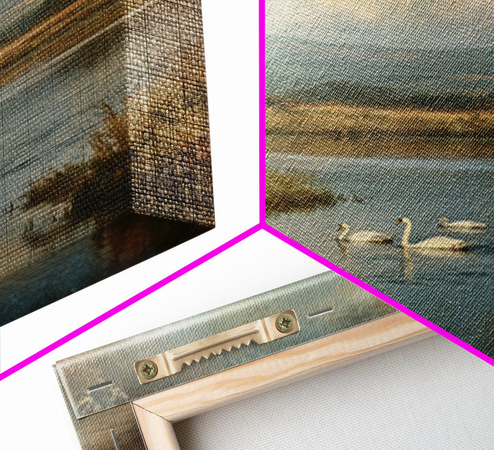 Paired Swans in a Dreamy Painterly Lake Canvas Print, Above Bed Art, Boho Wall Art, Bedroom Decor, Fine Art, Serenity, ABA-1x1-22
