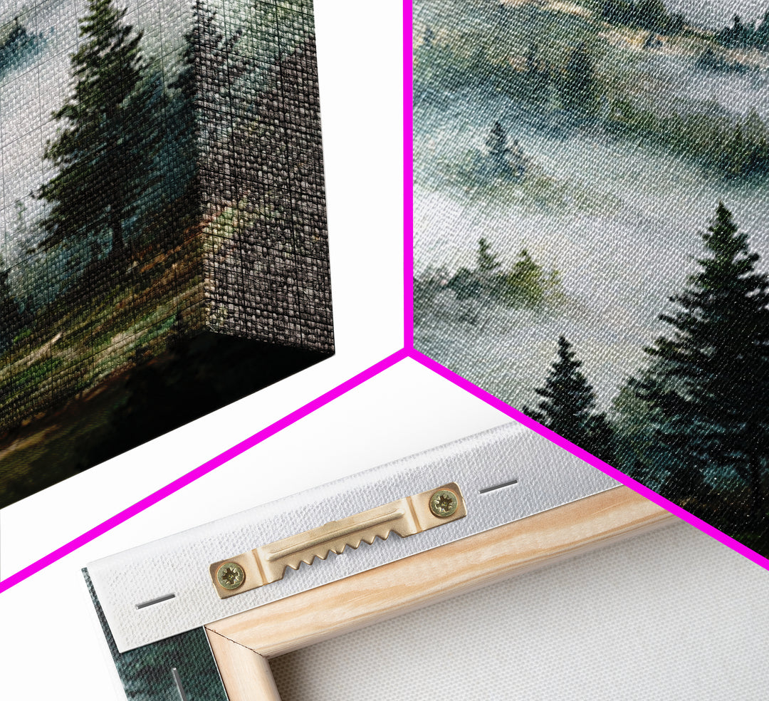 Quiet Forest Ridge Softened by Fog Framed Canvas Print, Above Bed Art, Bedroom Wall Art, Bedroom Decor, Fine Art, Serenity, ABA-1x1-62