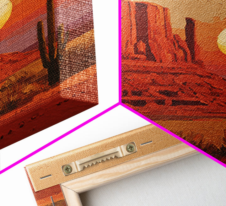 Dreamy Desert Sunset Framed Canvas Print, Above Bed Art, Bedroom Decor, Oil Painting, Serenity, Boho Decor, Western Decor, ABA-1x1-7