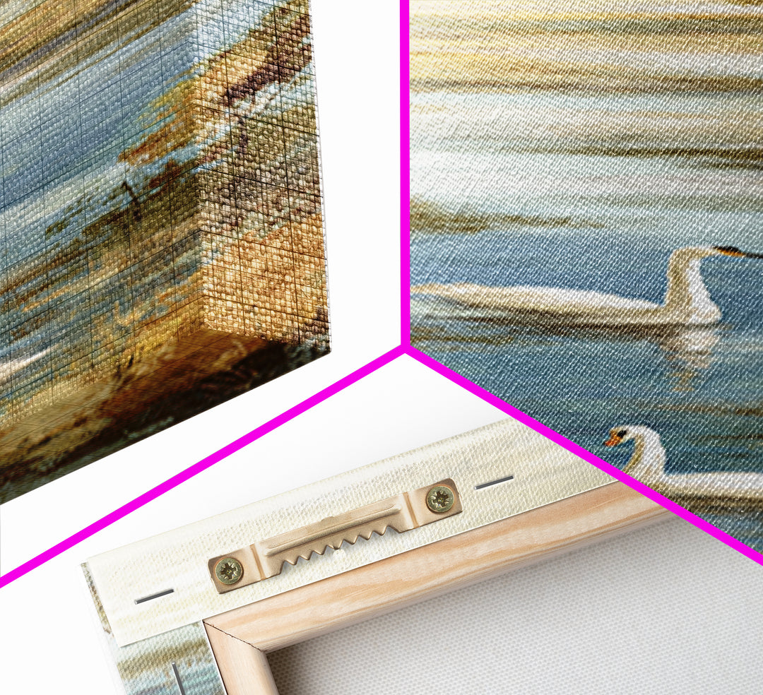 Paired Swans in a Dreamy Painterly Lake Canvas Print, Above Bed Art, Dopamine Decor, Bedroom Decor, Fine Art, Serenity, ABA-1x3-10