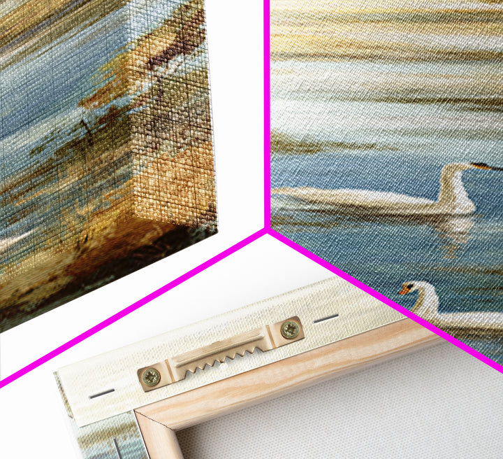 Paired Swans in a Dreamy Painterly Lake Canvas Print, Above Bed Art, Dopamine Decor, Bedroom Decor, Fine Art, Serenity, ABA-1x3-10