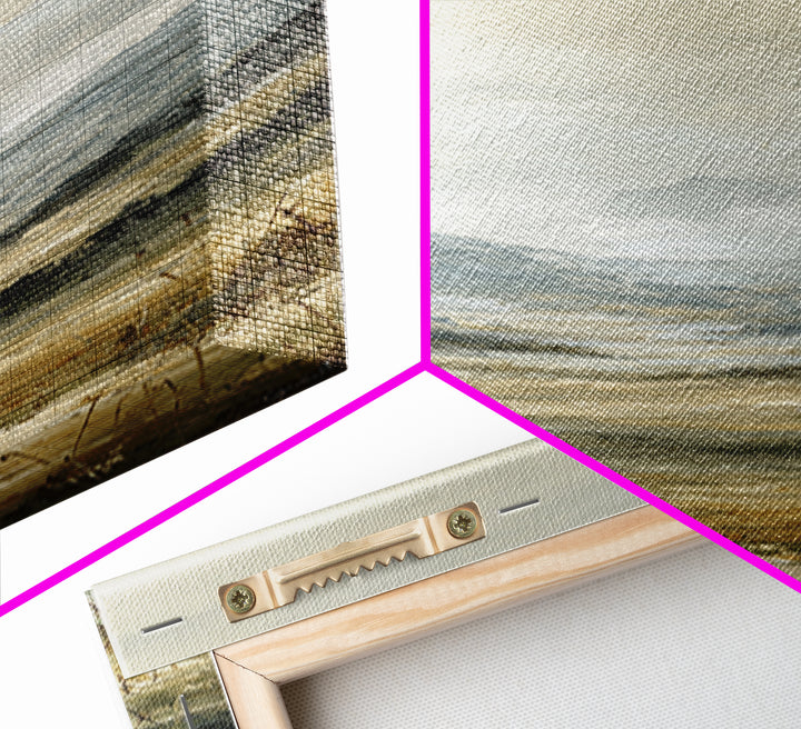 Panoramic Misty Mountain Landscape Framed Canvas Print, Above Bed Art, Textured Painting, Bedroom Decor, Fine Art, Serenity, ABA-1x3-61