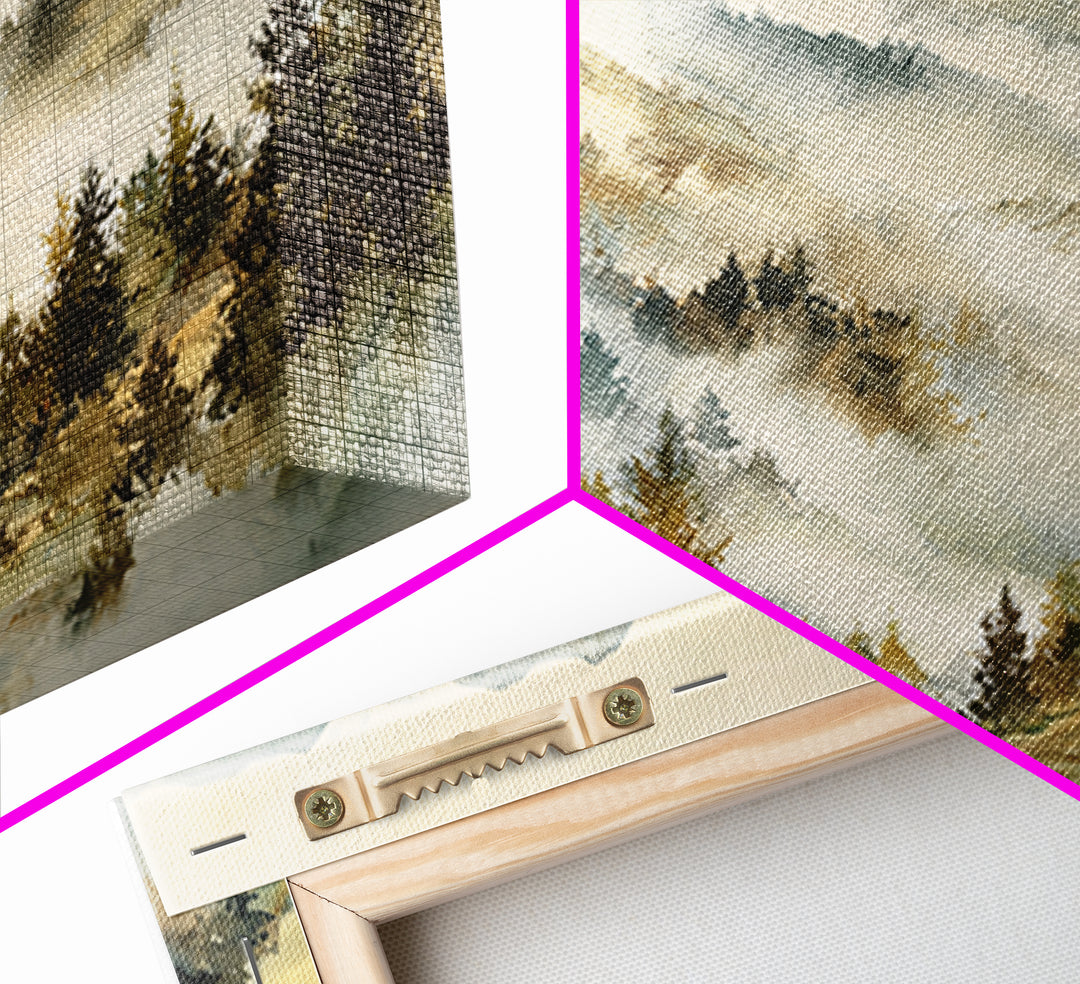 Quiet Forest Ridge Softened by Fog Framed Canvas Print, Above Bed Art, Art Print, Bedroom Decor, Fine Art, Serenity, Dorm Decor, ABA-2x1-10