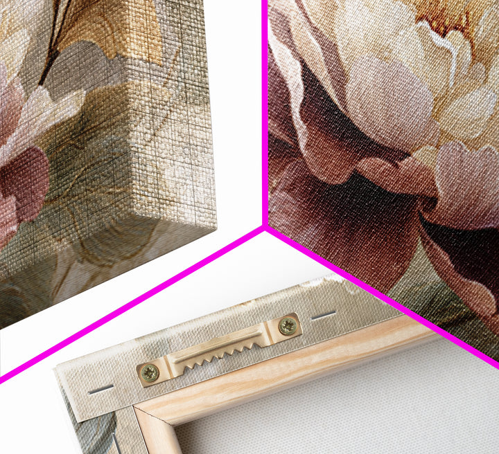 Romantic Oversized Peony Bloom on Warm Linen Canvas Print, Above Bed Art, Statement Artwork, Bedroom Decor, Abstract Art, ABA-2x1-22