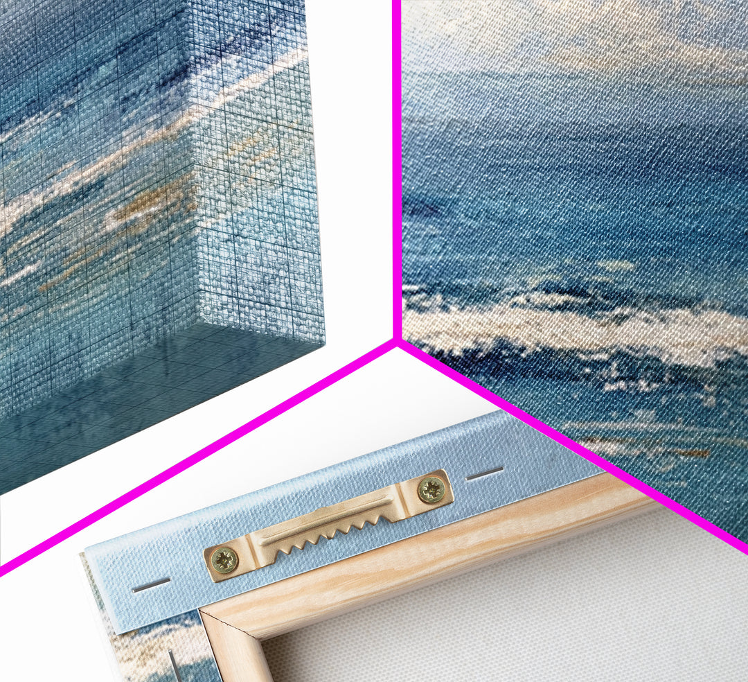 Quiet Moon over a Calm Ocean Horizon Framed Canvas Print, Above Bed Art, Mid Century Modern, Bedroom Decor, Fine Art, Serenity, ABA-2x1-23