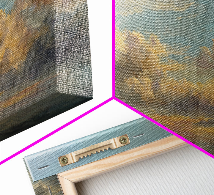 Tranquil Cloudscape with Blush Undertones Framed Canvas Print, Above Bed Art, Wall Decor, Bedroom Decor, Fine Art, Serenity, ABA-2x1-25