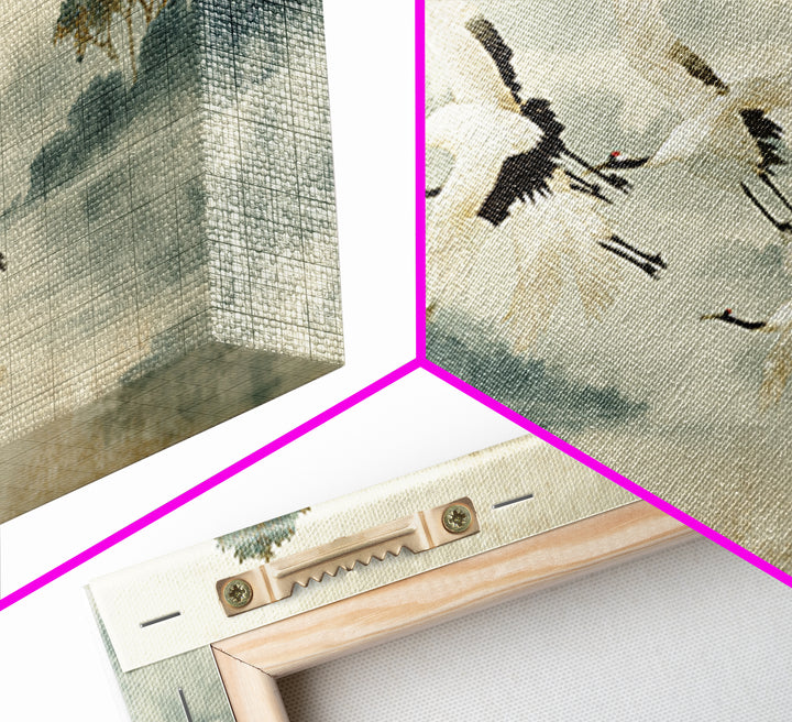 Ethereal Cranes Flying Through Pale Morning Mist Canvas Print, Above Bed Art, Digital Prints, Bedroom Decor, Serenity, ABA-2x1-29