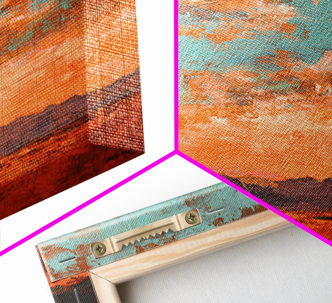 Dreamy Desert Sunset Framed Canvas Print, Above Bed Art, Bedroom Decor, Oil Painting, Serenity, Boho Decor, Western Decor, ABA-2x1-3