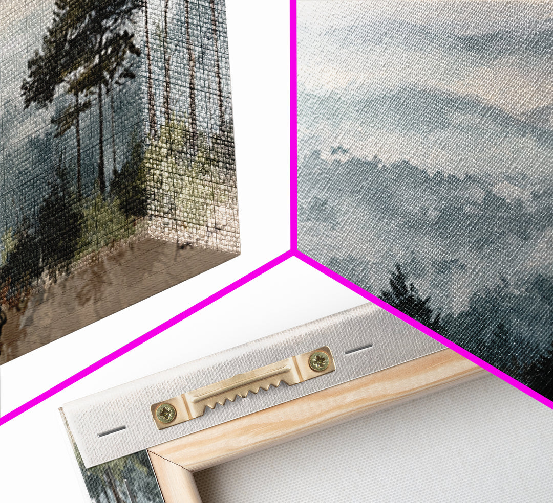 Quiet Forest Ridge Softened by Fog Framed Canvas Print, Above Bed Art, Art Print, Bedroom Decor, Fine Art, Serenity, Dorm Decor, ABA-2x1-34