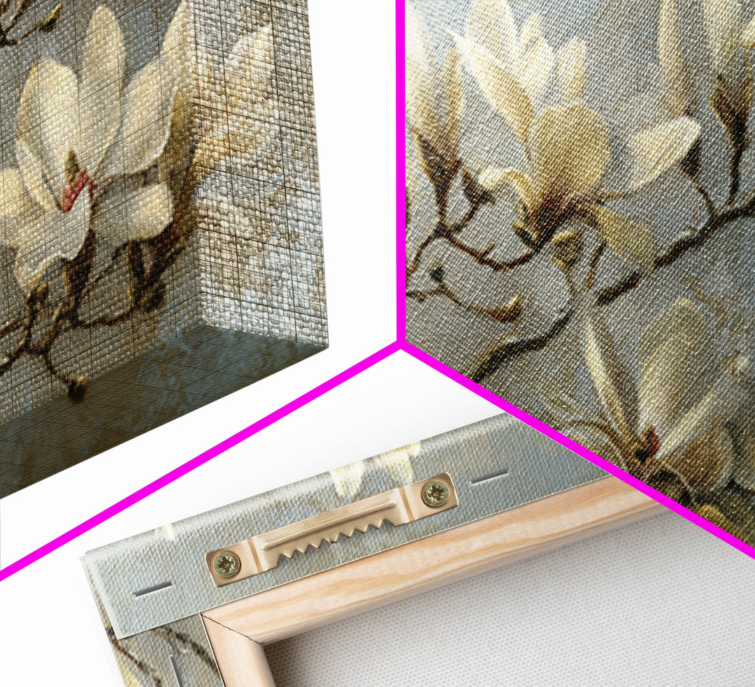 Delicate Magnolia Branch on Cream Background Canvas Print, Above Bed Art, Wall Art, Bedroom Decor, Fine Art, Serenity, ABA-2x1-36