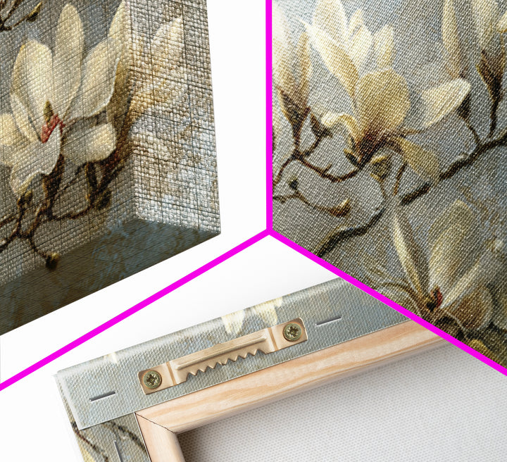 Delicate Magnolia Branch on Cream Background Canvas Print, Above Bed Art, Wall Art, Bedroom Decor, Fine Art, Serenity, ABA-2x1-36