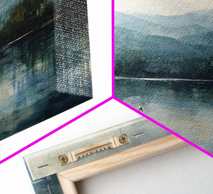 Paired Swans in a Dreamy Painterly Lake Framed Canvas Print, Above Bed Art, Fine Art Print, Bedroom Decor, Fine Art, Serenity, ABA-2x1-42