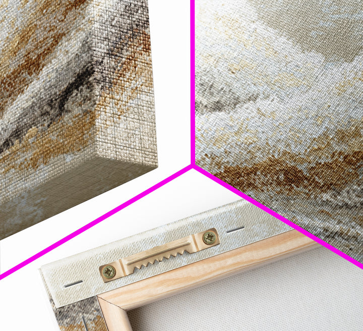 Warm Taupe Abstract Waves Framed Canvas Print, Above Bed Art, Japanese Wall Art, Bedroom Decor, Abstract Art, Serenity, ABA-2x1-59
