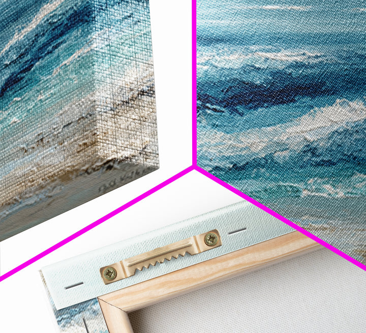 Serene Ocean Tide Seen from Above Framed Canvas Print, Above Bed Art, Wall Art Prints, Bedroom Decor, Fine Art, Serenity, ABA-2x1-65