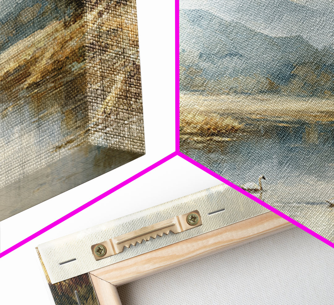 Paired Swans in a Dreamy Painterly Lake Canvas Print, Above Bed Art, Textured Painting, Bedroom Decor, Watercolor Art, Serenity, ABA-2x1-66