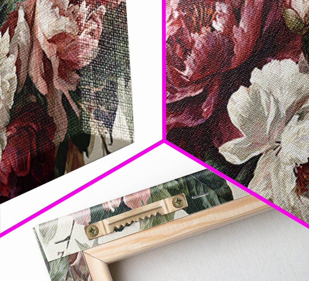 Romantic Oversized Peony Bloom on Warm Linen Canvas Print, Above Bed Art, Digital Art, Bedroom Decor, Fine Art, Serenity, ABA-2x1-70