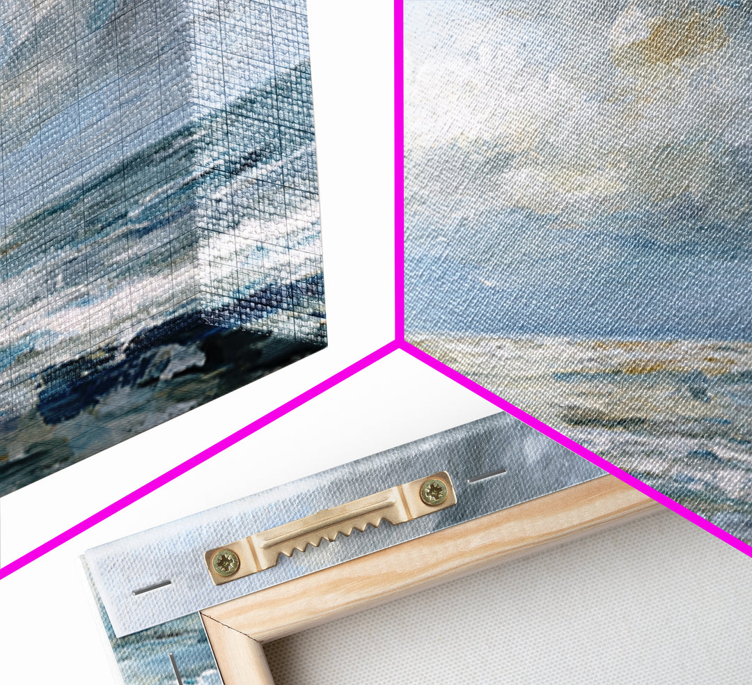 Quiet Moon over a Calm Ocean Horizon Framed Canvas Print, Above Bed Art, Bedroom Wall Decor, Bedroom Decor, Oil Painting, ABA-2x1-95