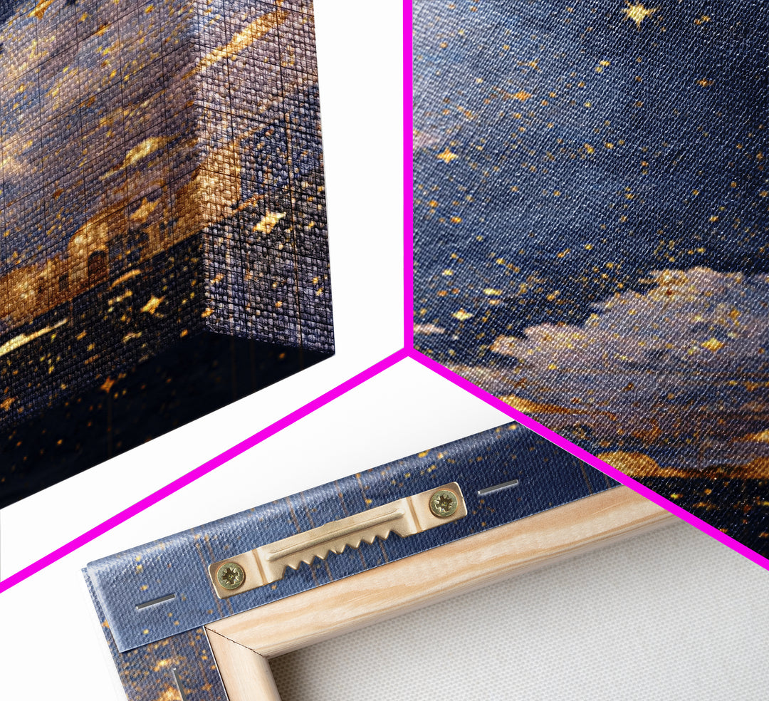 Subtle Celestial Scene Framed Canvas Print, Above Bed Art, Bedroom Decor, Oil Painting, Serenity, Textured Wall Art, ABA-2x3-21