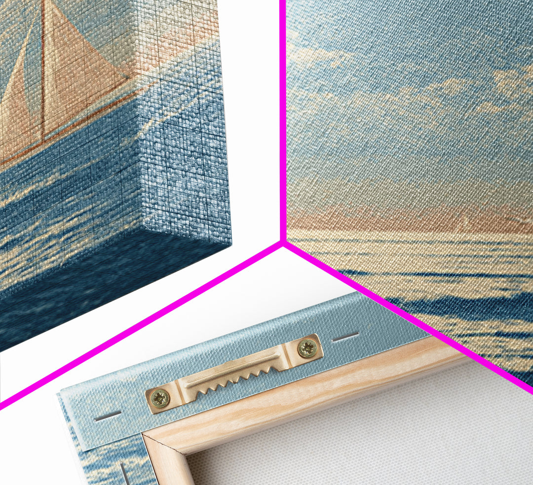 Quiet Moon over a Calm Ocean Horizon Framed Canvas Print, Above Bed Art, Digital Art, Bedroom Decor, Fine Art, Serenity, ABA-2x3-59
