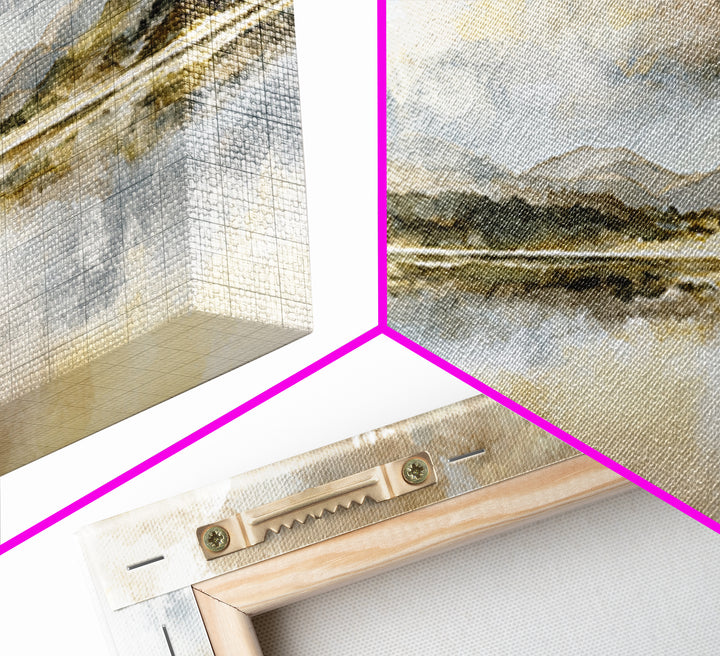 Calming Lake Reflection Framed Canvas Print, Above Bed Art, Printable Wall Art, Bedroom Decor, Oil Painting, Serenity, ABA-3x1-51