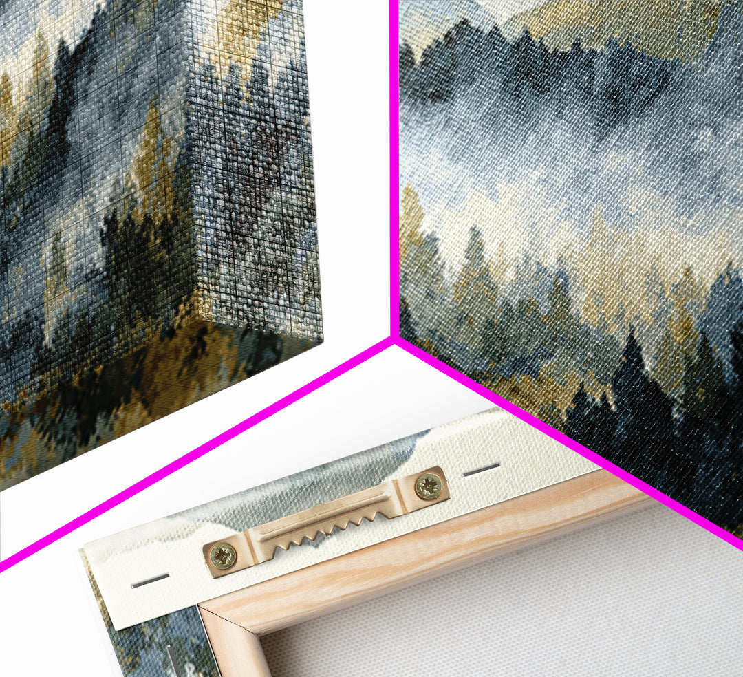 Quiet Forest Ridge Softened by Fog Canvas Print, Above Bed Art, Boho Decor, Bedroom Decor, Serenity, Statement Artwork, ABA-3x1-54