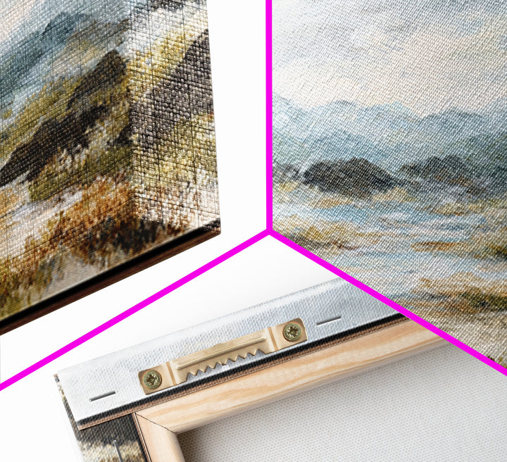 Soft Romantic Landscape Framed Canvas Print, Above Bed Art, Sage Green Wall Art, Bedroom Decor, Serenity, Modern Decor, ABA-3x1-57