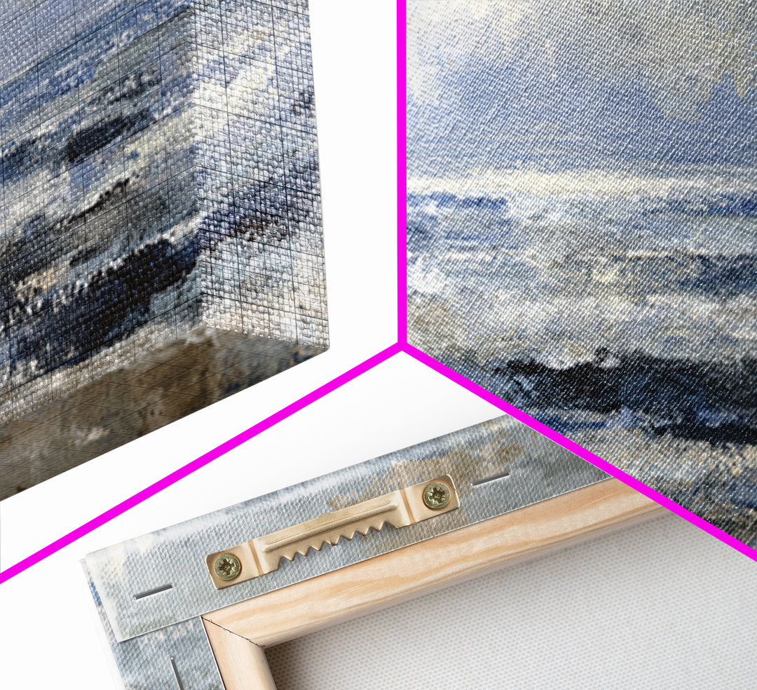 Quiet Moon over a Calm Ocean Horizon Framed Canvas Print, Above Bed Art, Large Wall Art, Bedroom Decor, Fine Art, Serenity, ABA-3x1-67