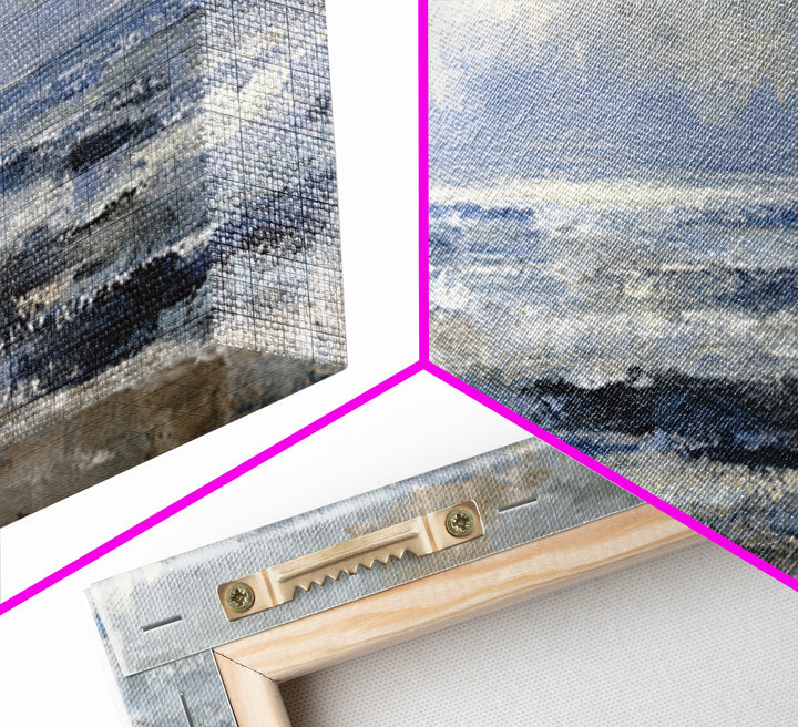 Quiet Moon over a Calm Ocean Horizon Framed Canvas Print, Above Bed Art, Large Wall Art, Bedroom Decor, Fine Art, Serenity, ABA-3x1-67