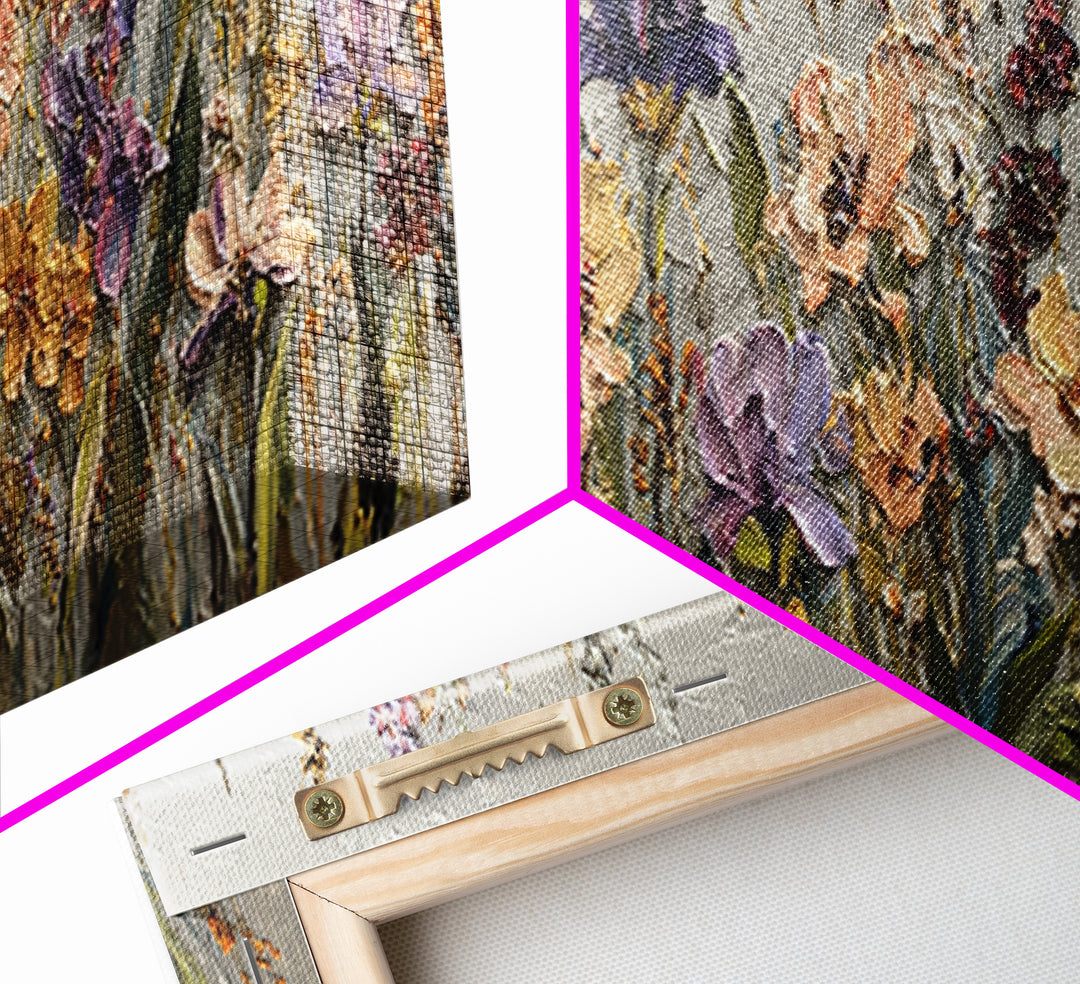 Wide Meadow of Muted Wildflowers at Dusk Framed Canvas Print, Above Bed Art, Whimsical Decor, Bedroom Decor, Fine Art, Serenity, ABA-3x1-74