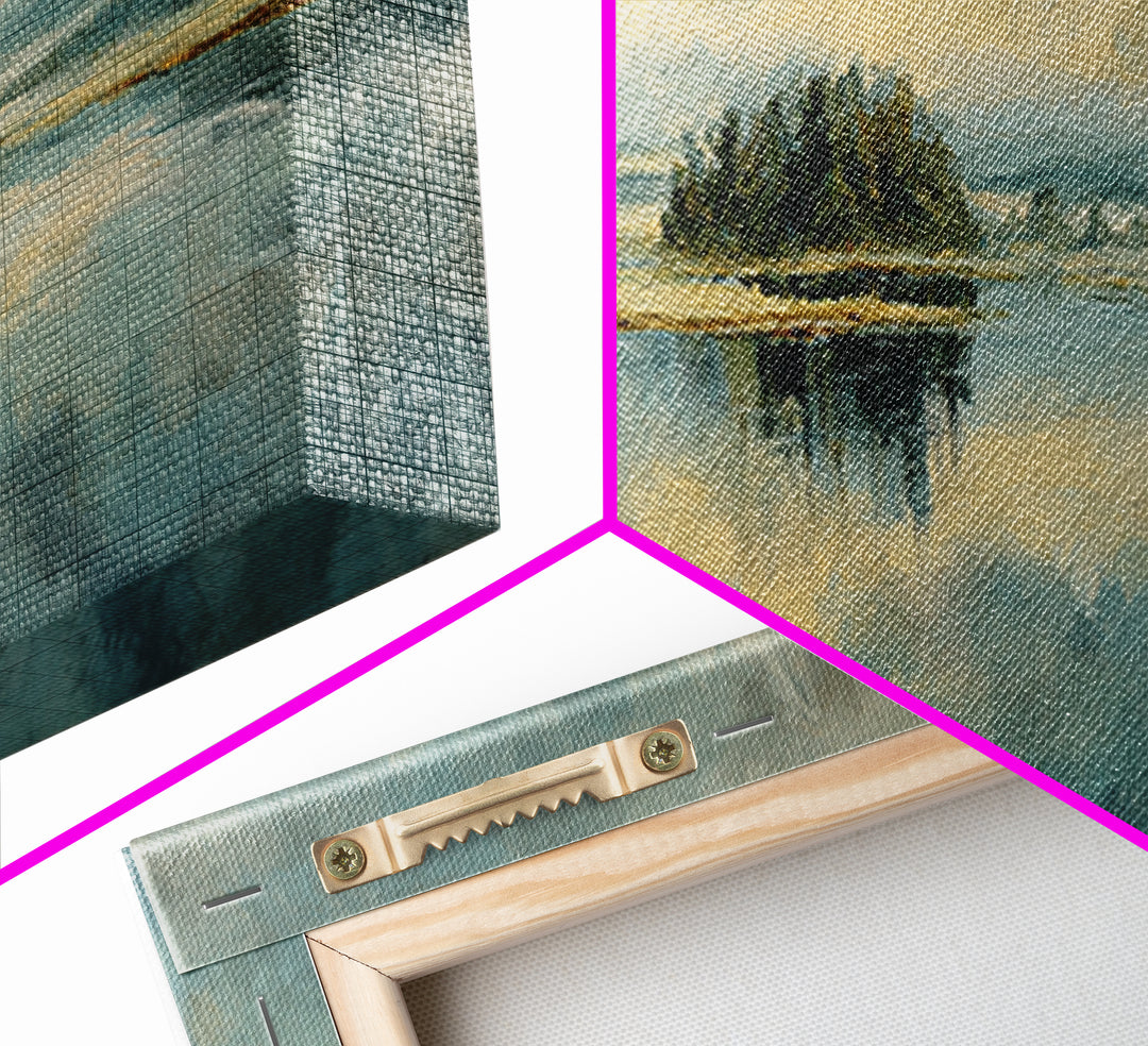 Calming Lake Reflection Framed Canvas Print, Above Bed Art, Bedroom Decor, Oil Painting, Serenity, Canvas Wall Art, ABA-3x1-99