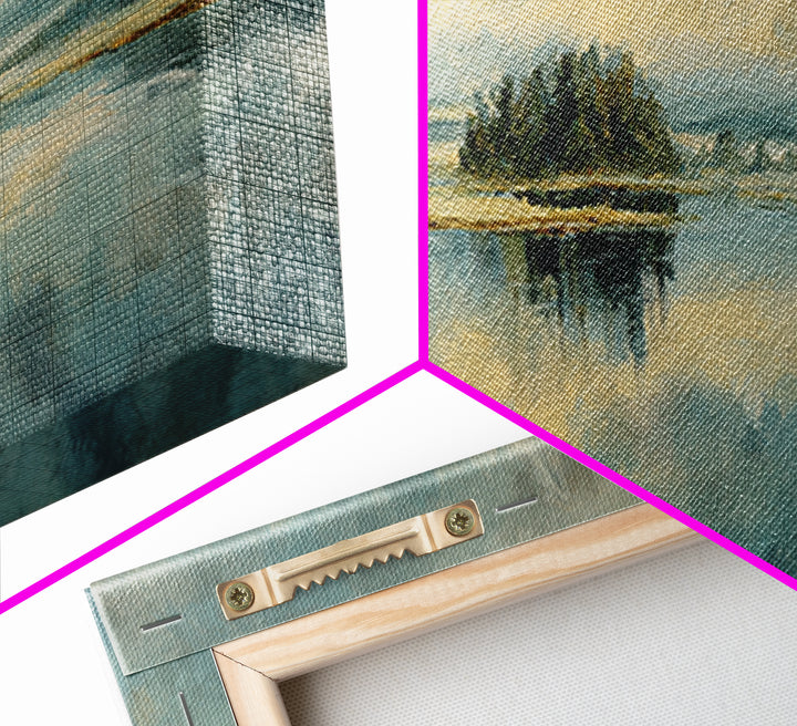 Calming Lake Reflection Framed Canvas Print, Above Bed Art, Bedroom Decor, Oil Painting, Serenity, Canvas Wall Art, ABA-3x1-99