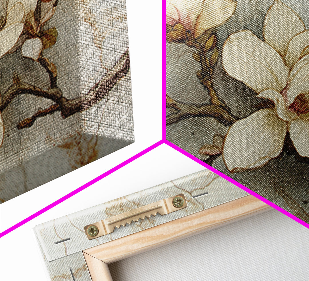 Delicate Magnolia Branch on Cream Background Framed Canvas Print, Above Bed Art, Printable Art, Bedroom Decor, Watercolor Art, ABA-3x2-20