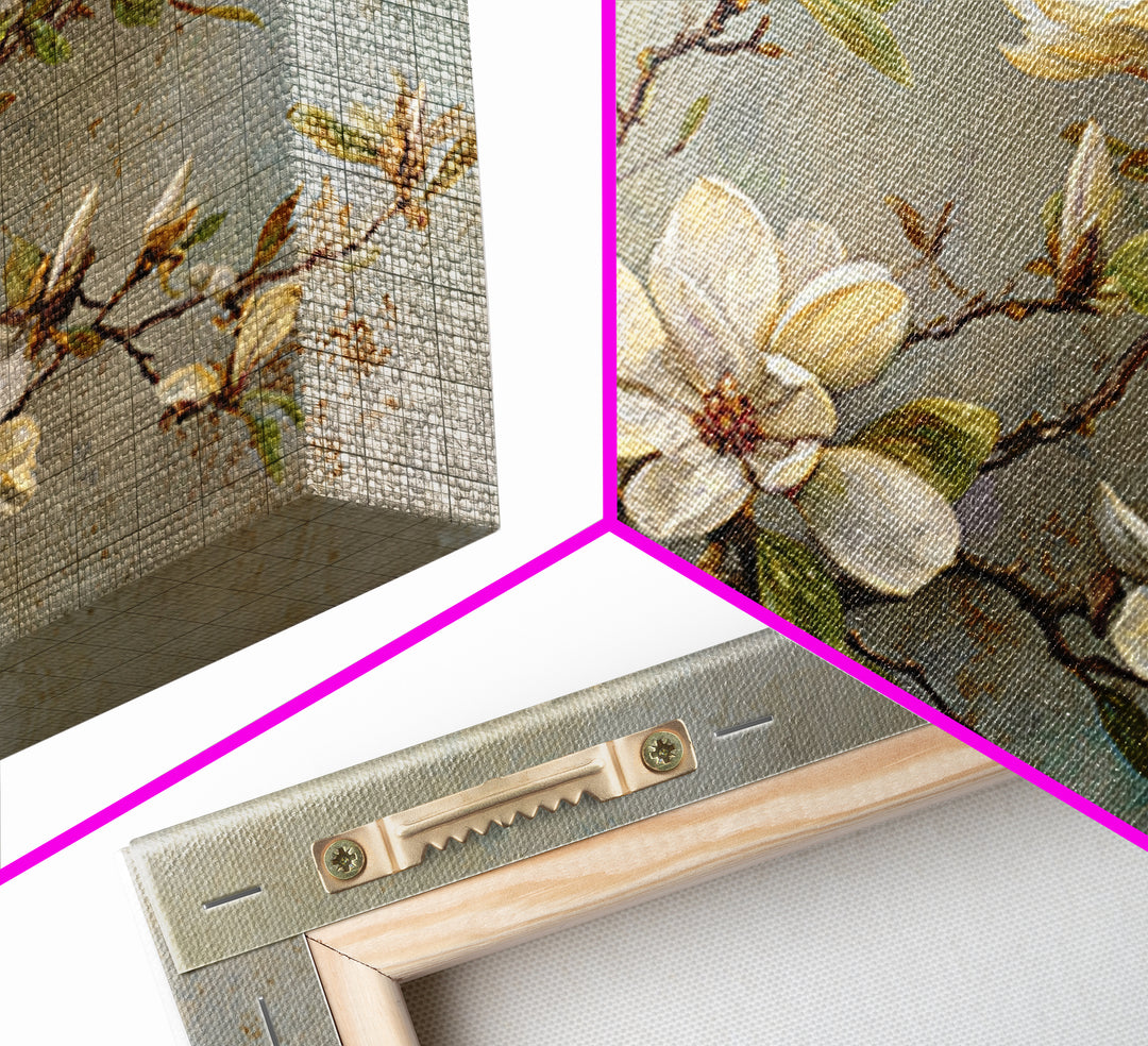 Delicate Magnolia Branch on Cream Background Canvas Print, Above Bed Art, Japanese Wall Art, Bedroom Decor, Fine Art, Serenity, ABA-3x2-44